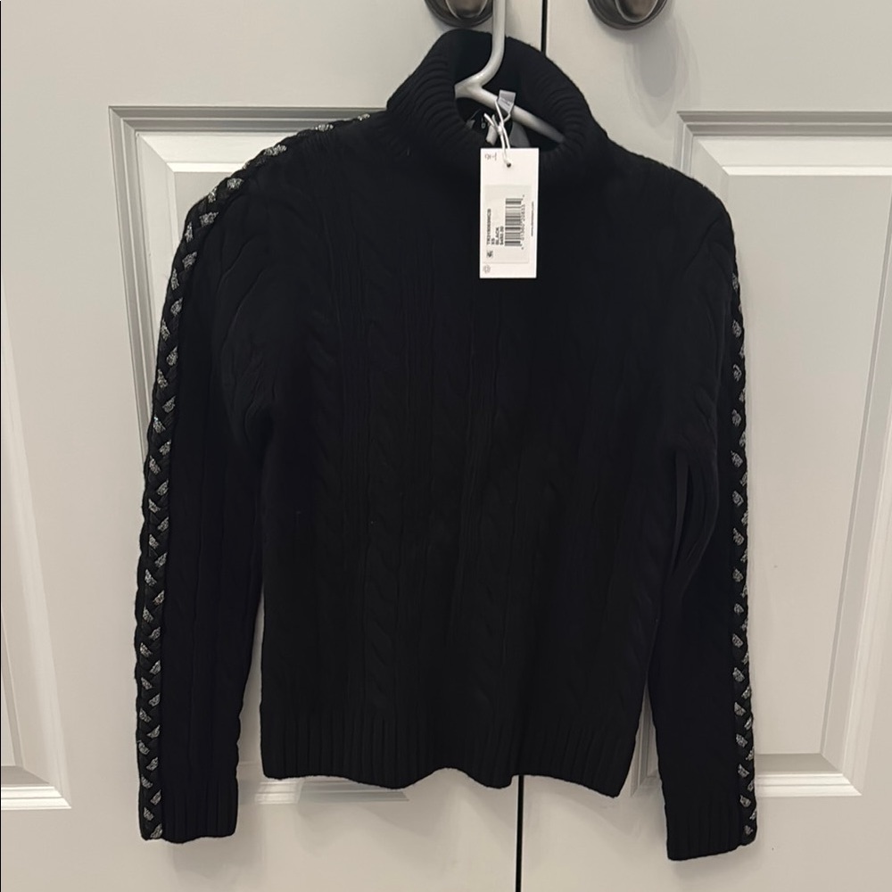 10 Crosby Derek Lam Black Turtleneck Sweater with Lace-Up Sleeves